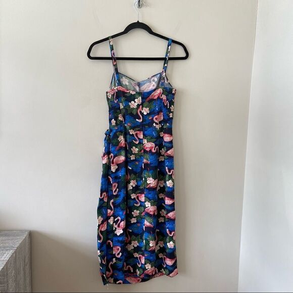Revival-flamingo print Faux Wrap Midi Holiday/Sumner Dress - Picture 2 of 12